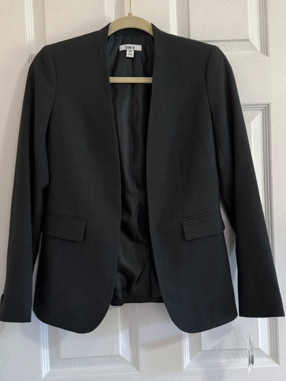 NWT Bar III Bi-Stretch Collarless Open Front Blazer Granite Gray XXS